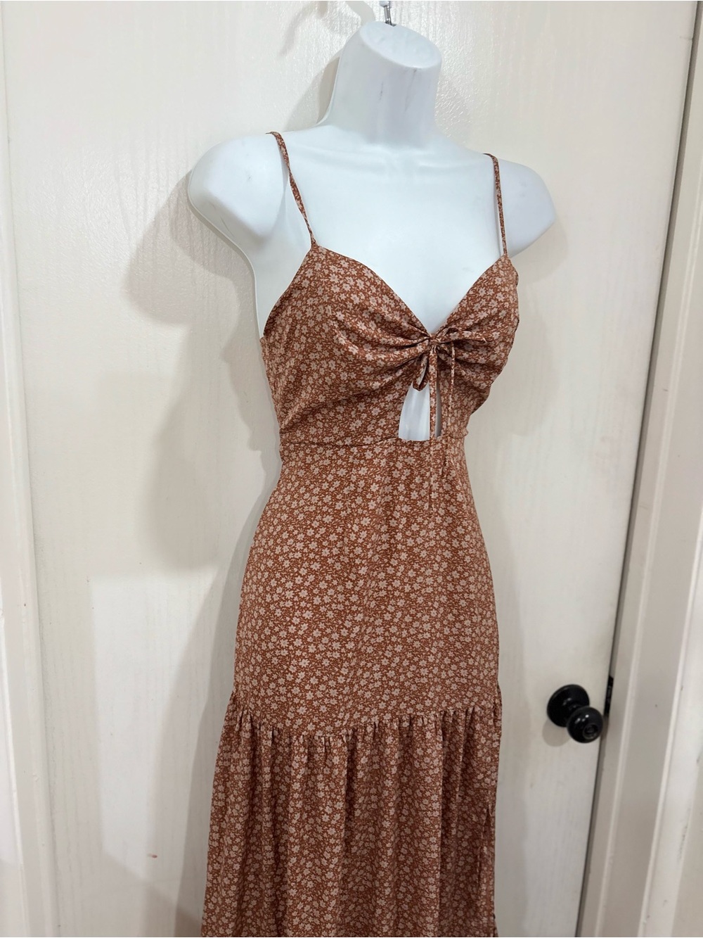 Blush bohemian beach flowy Strap Rust Brown Floral Maxi Dress - Picture 3 of 6